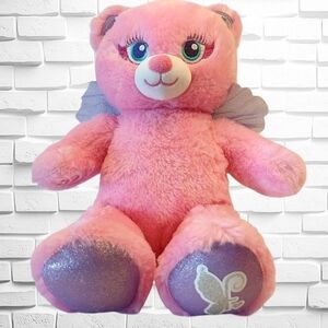 Build-A-Bear Pink Plush Bear w/ Purple Fairy Wings, Buttery, 16 Inches Long